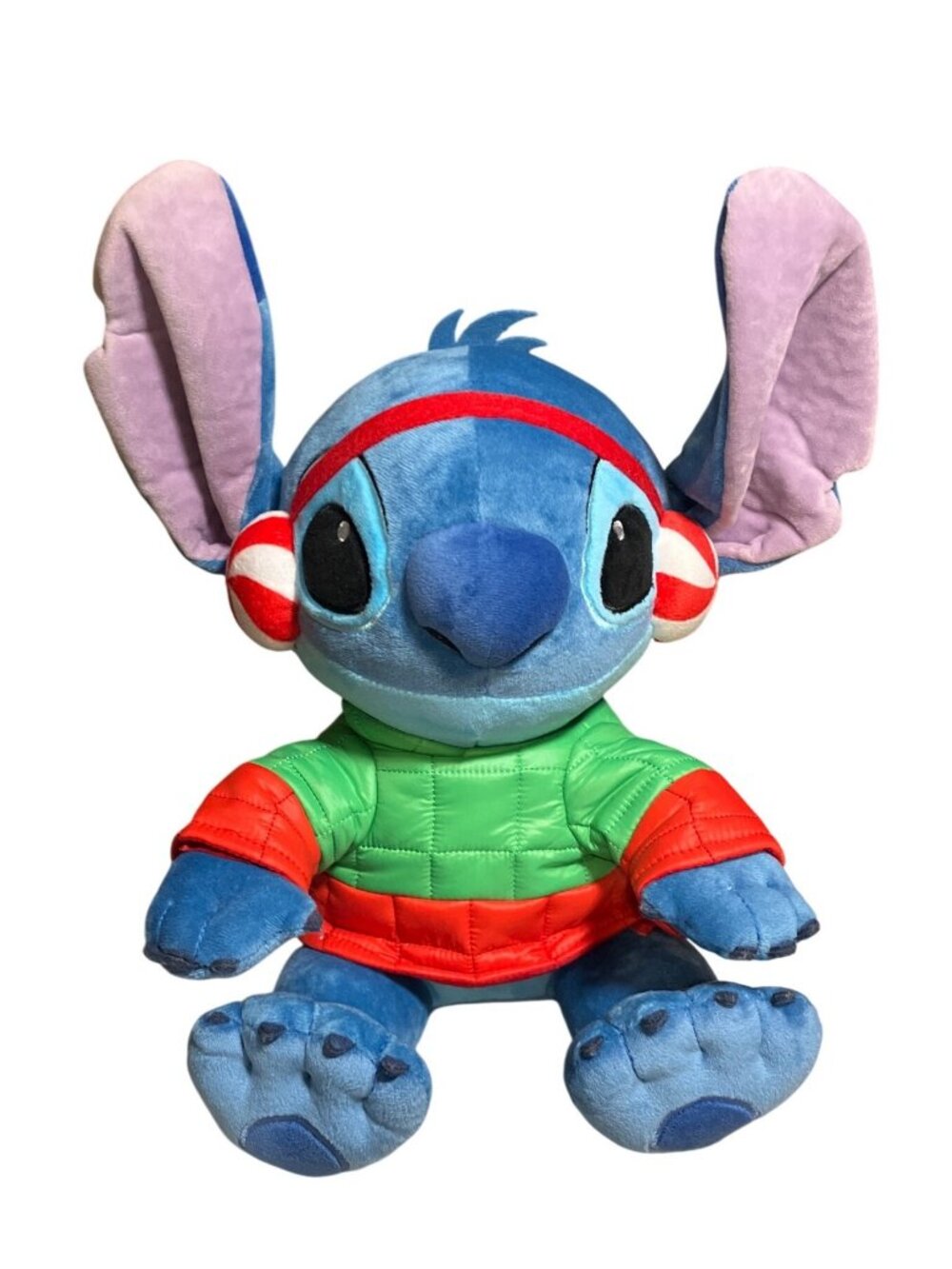 Disney Stitch Plush With Winter Outfit & Earmuffs 14" Blue Red Green Soft Toy